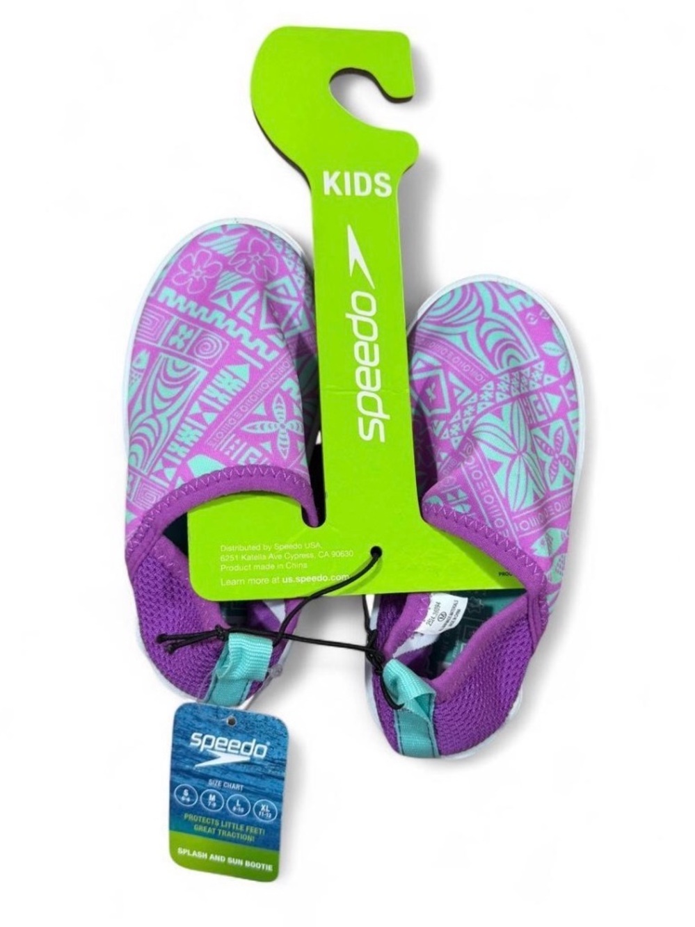 NWT Speedo Kids Splash & Sun Water Shoes Booties Purple Pink Geometric Size 7-8